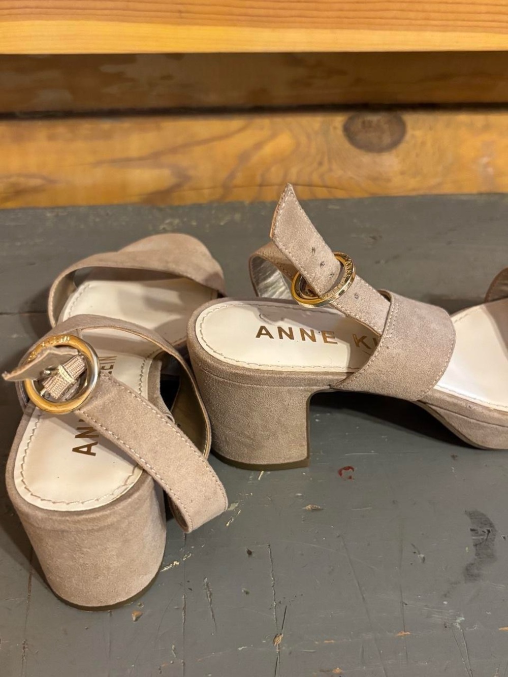 Anne Klein Taupe Suede Strappy Sandals